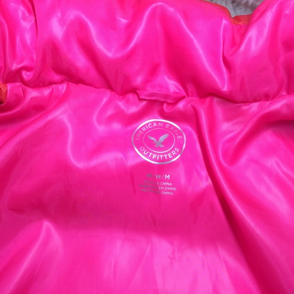 American Eagle Girls Puffer Jacket Coral Size M - Picture 3 of 9